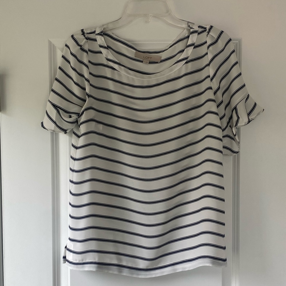 Loft striped top with flutter sleeves